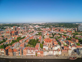 High angle shot of townscape against sky
