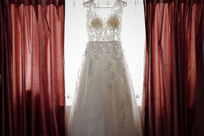 Clothes hanging on clothesline at store