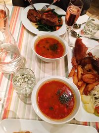 High angle view of food on table