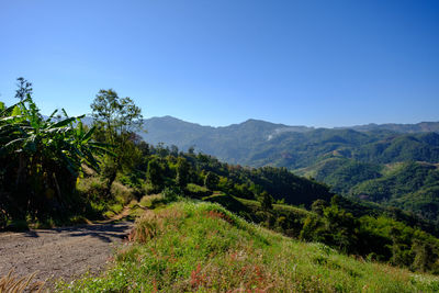 Scenic view of mountains against clear sky