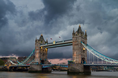 View of bridge over river against cloudy sky