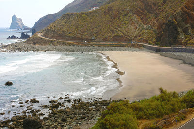 Scenic view of sea against mountain