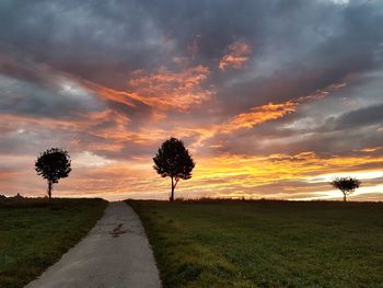 Scenic view of field against sky during sunset