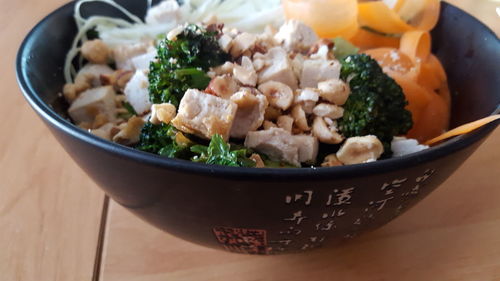 High angle view of vegetables in bowl on table