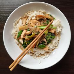 High angle view of food in bowl on table