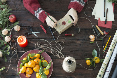 High angle view of fruits on table