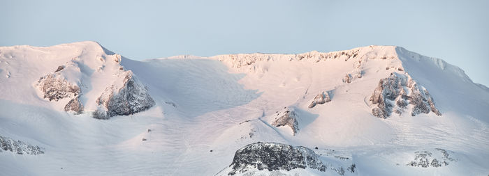 Panoramic view of snowcapped mountain against sky