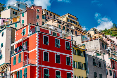 Low angle view of houses against sky