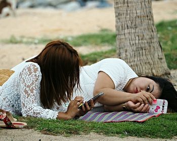 Girl relaxing in park