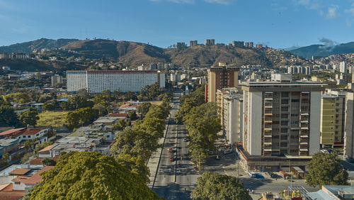 High angle view of buildings in city