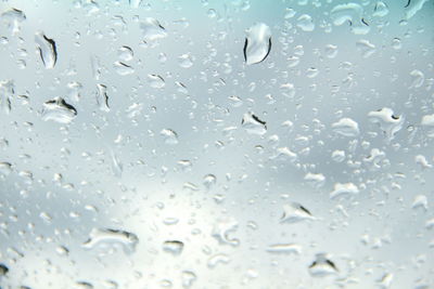 Full frame shot of raindrops on glass window