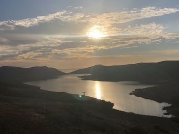 Scenic view of lake against sky during sunset