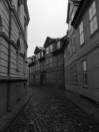 Empty alley amidst buildings in city