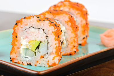 Close-up of sushi in plate