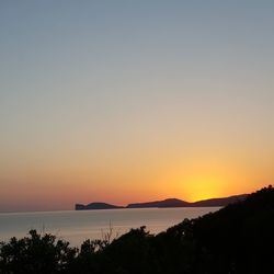 Scenic view of sea against orange sky