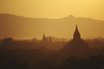 Silhouette of the temple at sunset