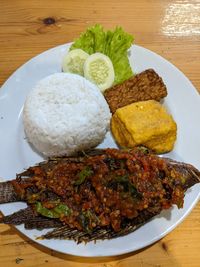 High angle view of meal served in plate