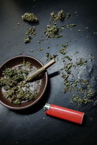 High angle view of vegetables in bowl on table