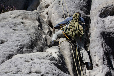 Rear view of man standing on rock