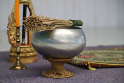 Close-up of trophy on table