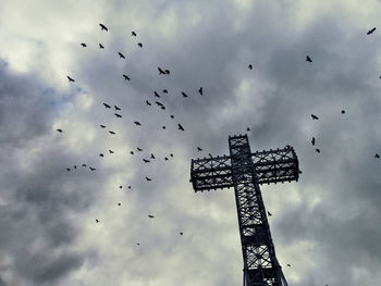 Low angle view of birds flying against sky