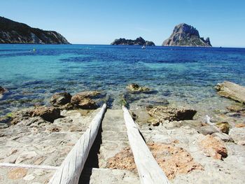 Scenic view of sea against clear sky