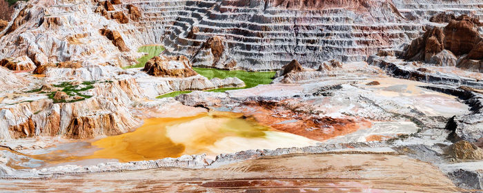 Abandoned kaolin quarry with white plaster material and lake, vetovo village area, bulgaria