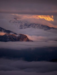 Scenic view of mountains against sky during sunset