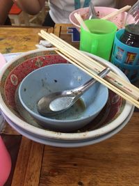 High angle view of food in plate on table