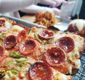 Close-up of pizza on table