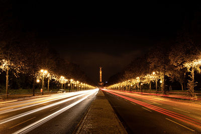 Light trails on road at night