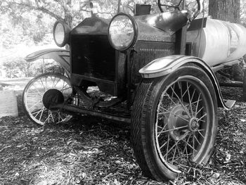 Old vintage car on field