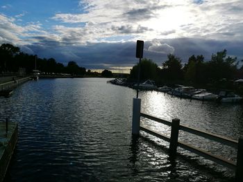 Scenic view of river against cloudy sky
