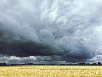 Scenic view of field against cloudy sky