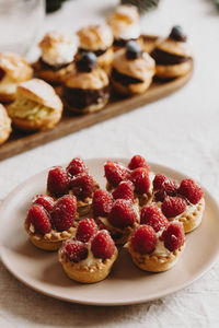 Close-up of strawberries in plate on table