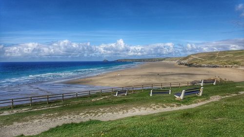 Scenic view of beach against sky