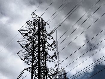 Low angle view of electricity pylon against sky