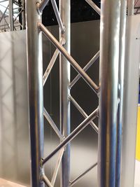 Close-up of metal railing against building