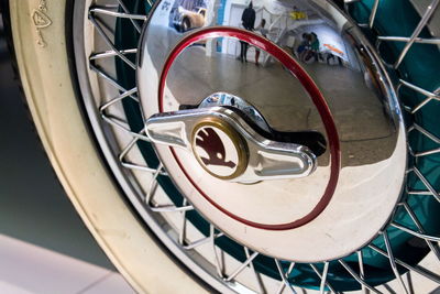 High angle view of bicycle wheel