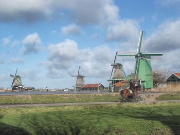 Wind turbines on field