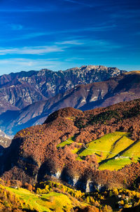 Aerial view of landscape against blue sky