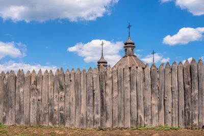 External walls, wooden fence of the national reserve khortytsia in zaporozhye, ukraine