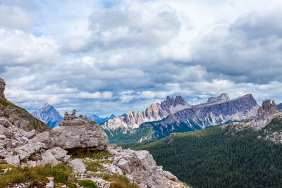 Scenic view of mountains against cloudy sky