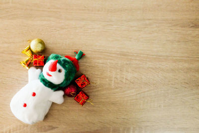 High angle view of christmas decoration on table