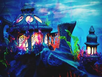 Close-up of illuminated lanterns