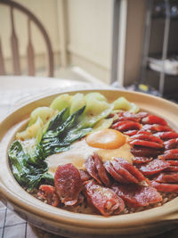 High angle view of breakfast in bowl on table