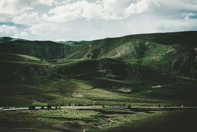 Scenic view of agricultural field against sky