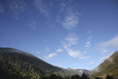 Scenic view of mountains against blue sky