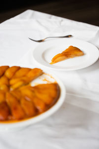 High angle view of breakfast served on table