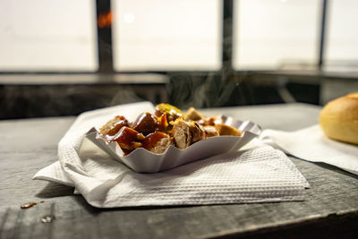 High angle view of breakfast on table